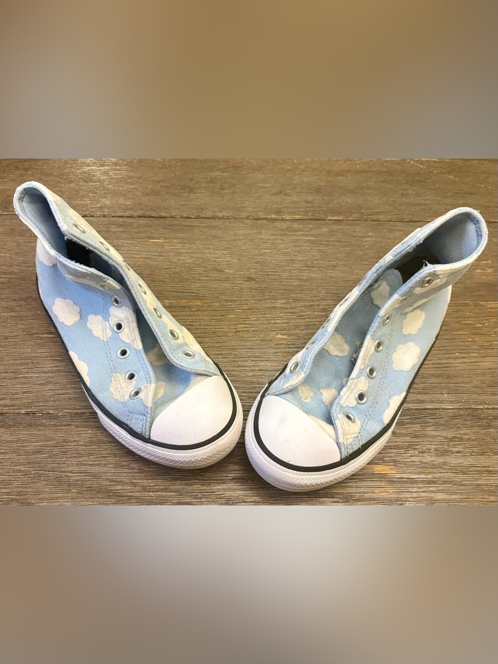 Converse Kids Light Blue Canvas Sneakers with White Cloud Print